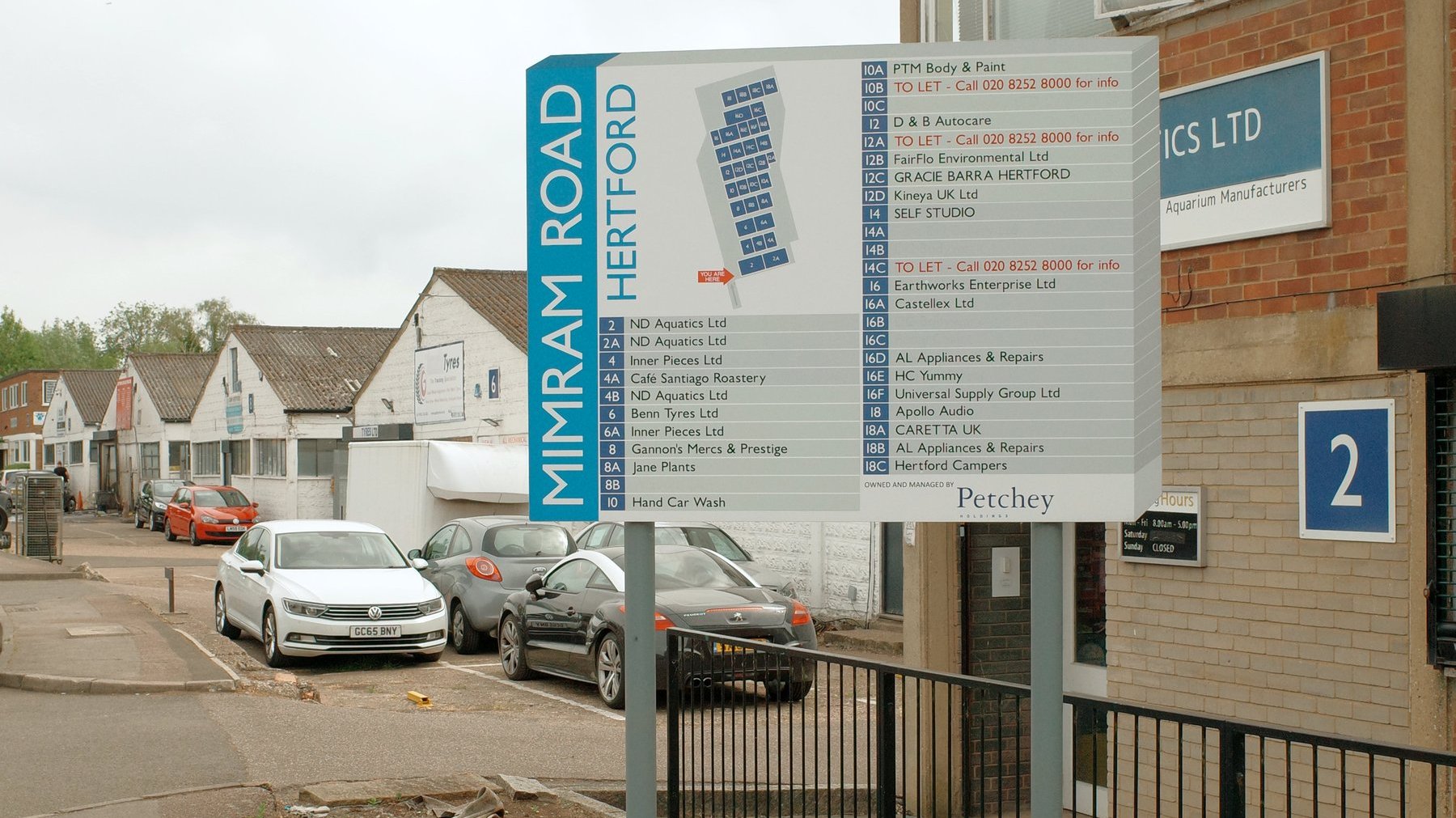 Occupancy sign at Mimram Road industrial estate, Hertford